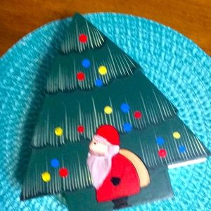 Vtg Wooden hand-painted 9 3/8” Christmas Tree box